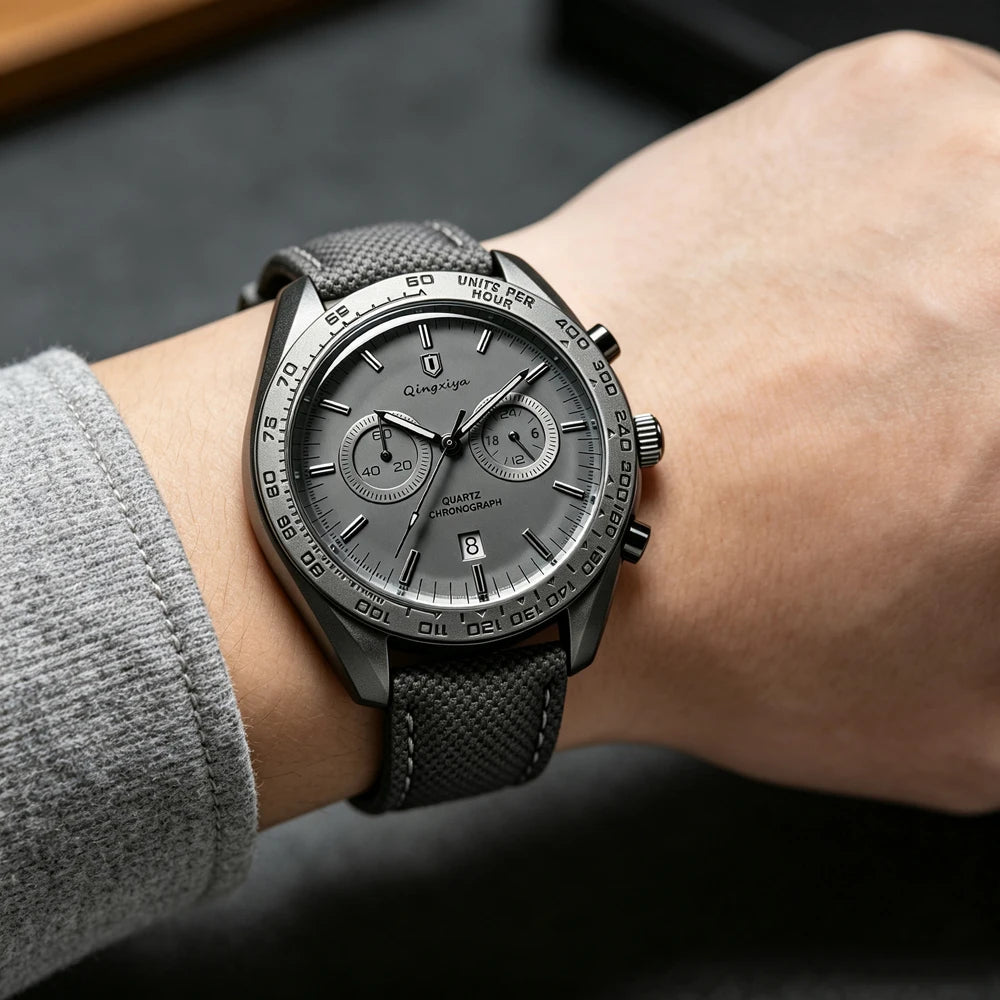 Men's Leather Strap Chronograph Watch – Waterproof Quartz Watch