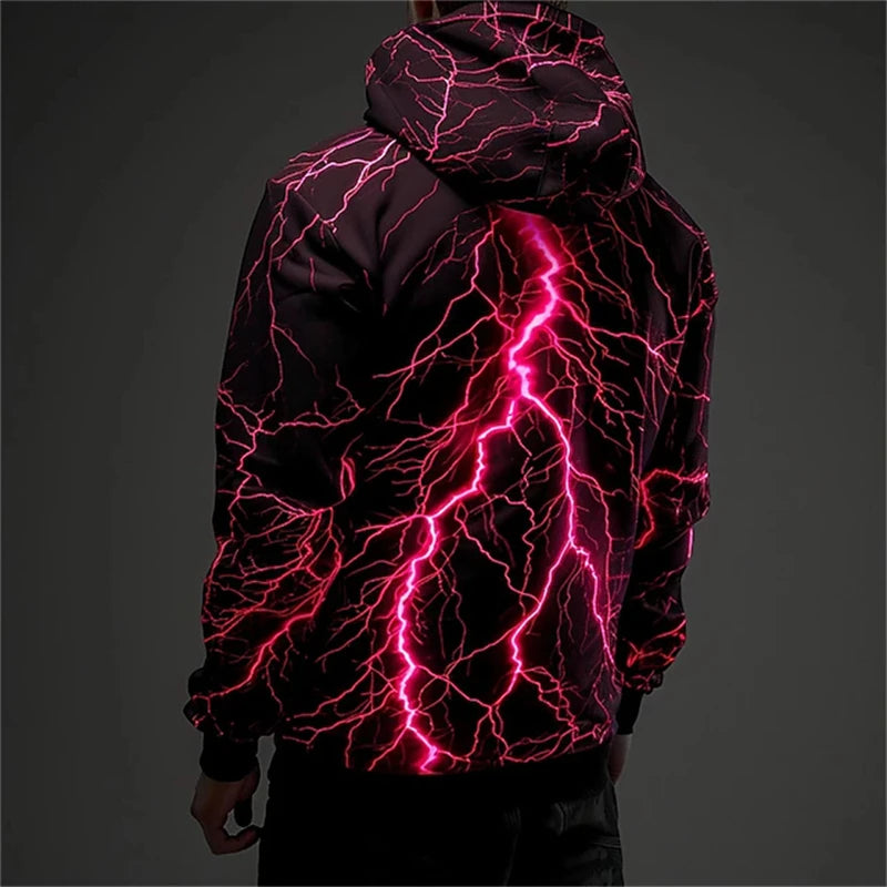 Unisex Lightning Graphic Hoodie – Oversized Streetwear Pullover
