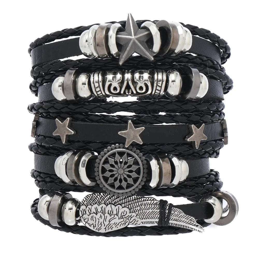 Men's Viking Skull Bracelet – Woven Leather Wristband
