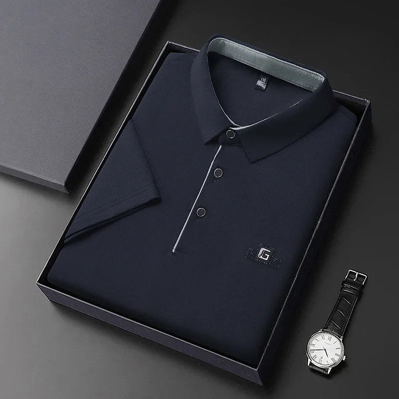 Men's Business Casual Polo Shirt – Badge Detail Short Sleeve Top