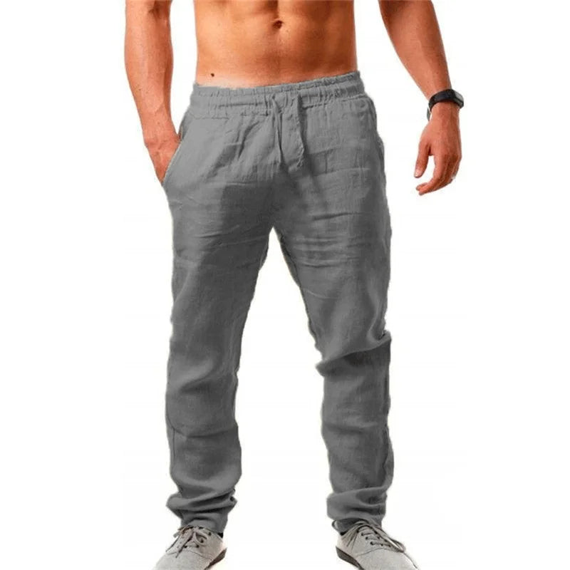 Men's Cotton Linen Trousers – Breathable Straight Leg Pants