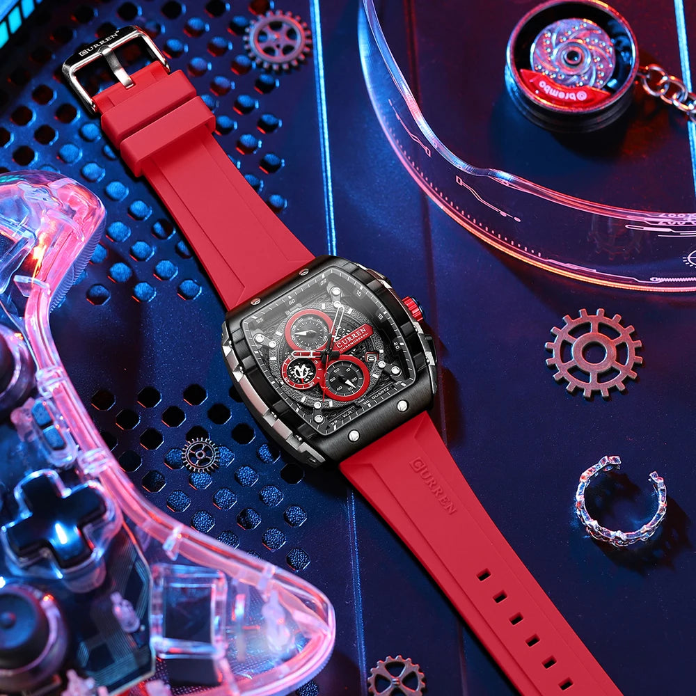 Men's Square Dial Quartz Watch – Sports Wristwatch