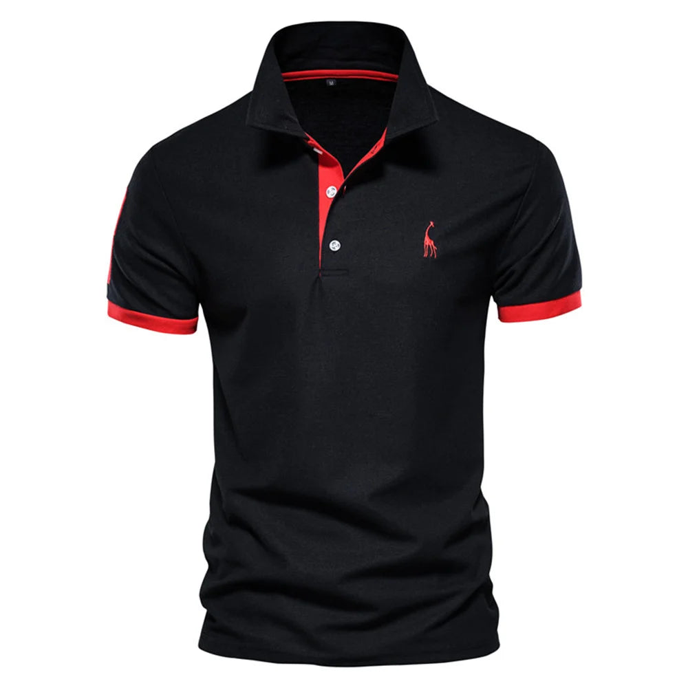 Men's Embroidered Polo Shirt – Contrast Collar Casual Top