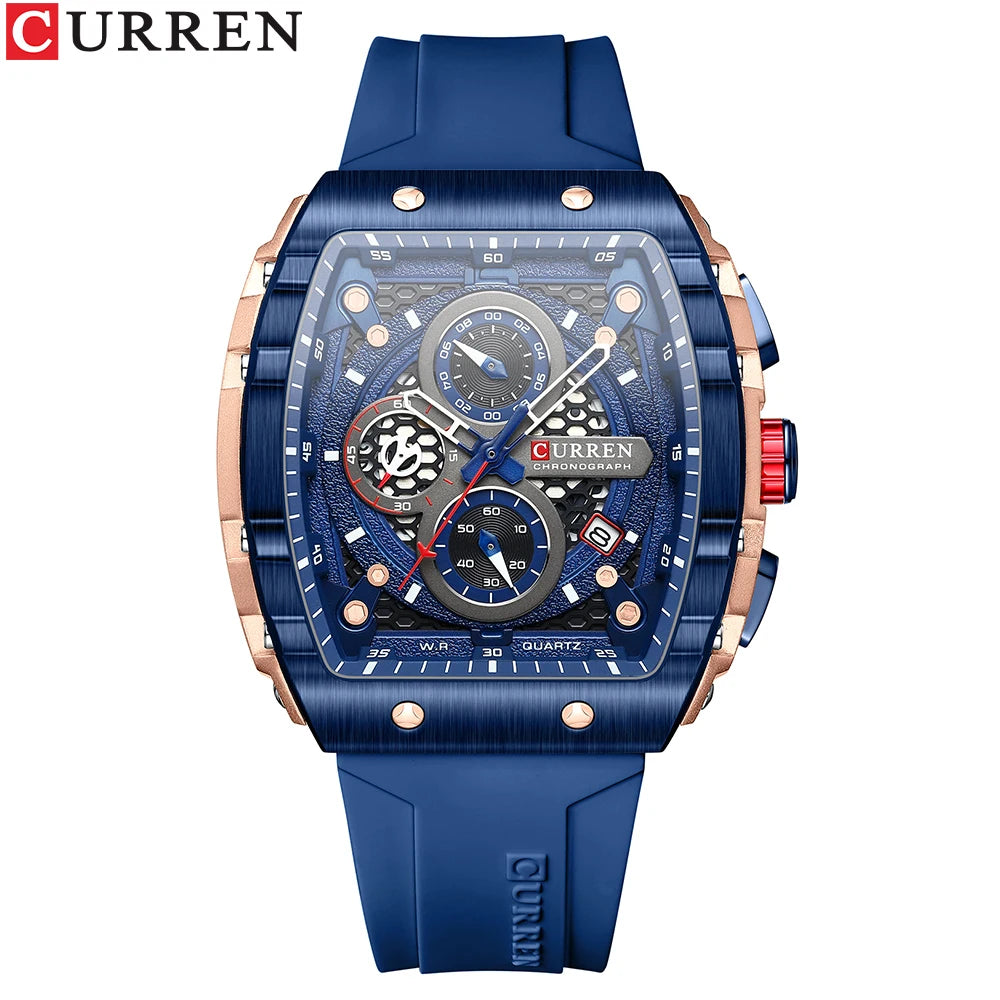Men's Square Dial Quartz Watch – Sports Wristwatch