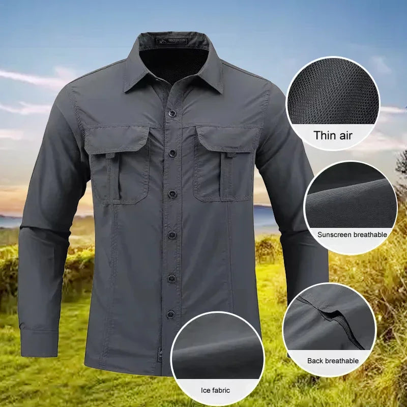 Men's Long-Sleeve Tactical Shirt – Breathable Sun Protection Top