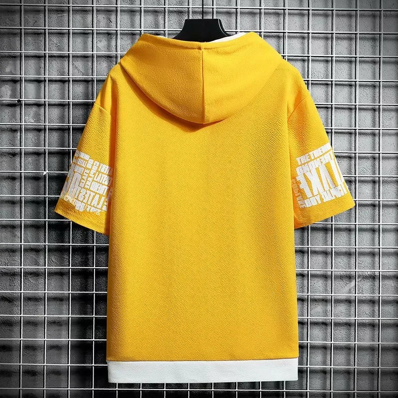Men's Zip Hoodie T-Shirt – Graphic Print Short Sleeve Top