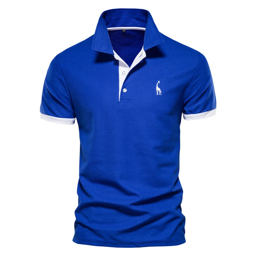 Men's Embroidered Polo Shirt – Contrast Collar Casual Top