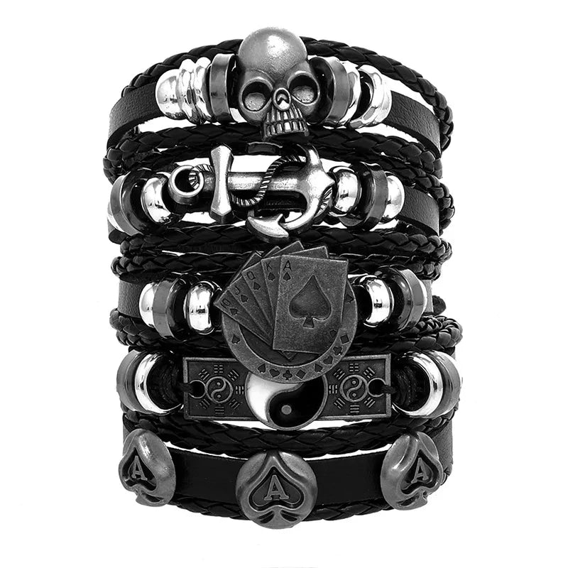 Men's Viking Skull Bracelet – Woven Leather Wristband