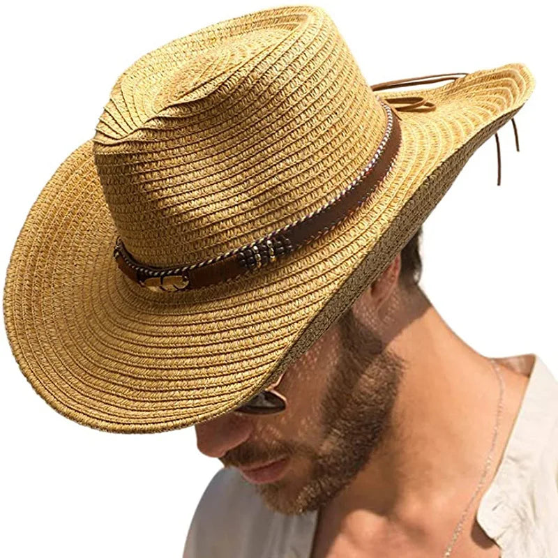 Unisex Straw Sun Hat – Thickened Cowboy Style Beach Hat