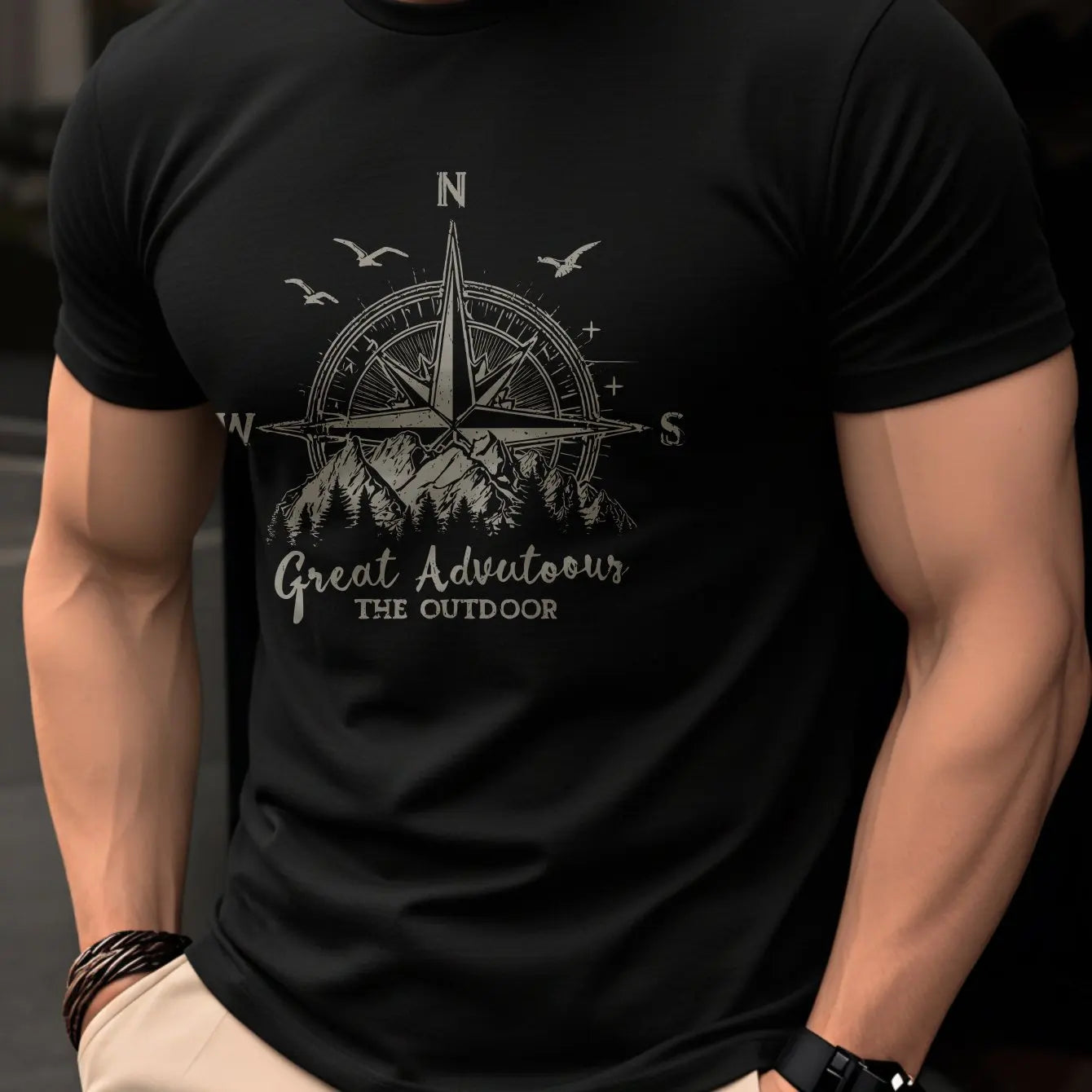 Men's Compass Print T-Shirt – Retro Cotton Graphic Tee