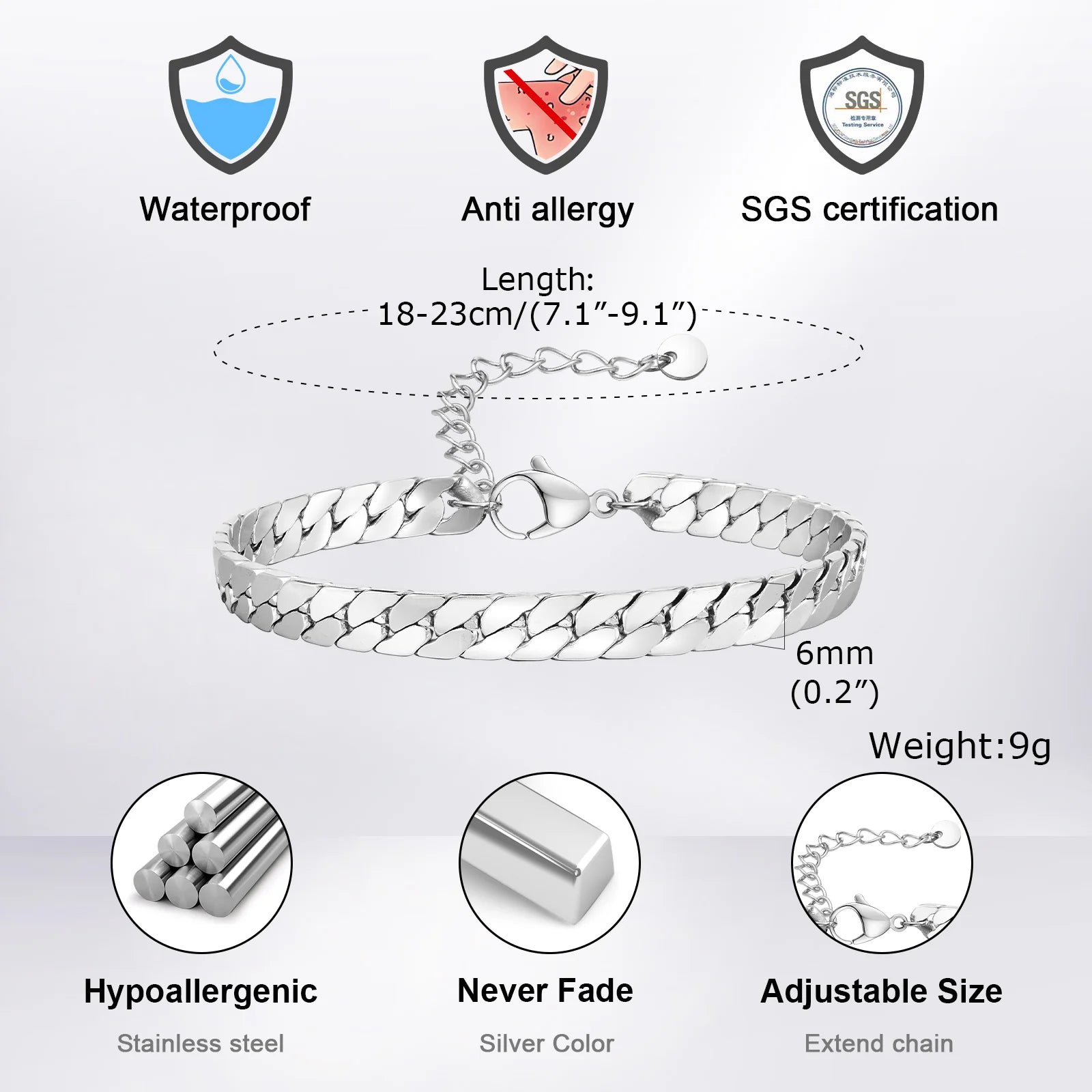 Men's Stainless Steel Chain Bracelet – Hip Hop Link Wristband