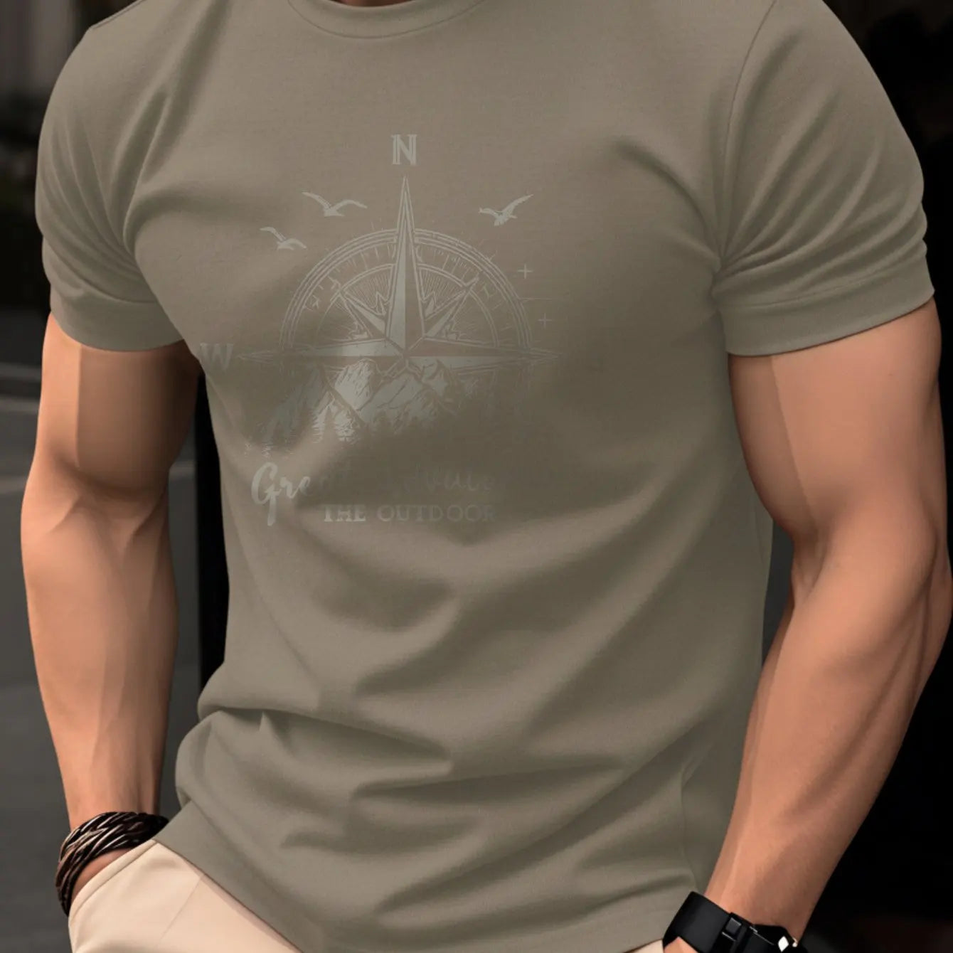 Men's Compass Print T-Shirt – Retro Cotton Graphic Tee