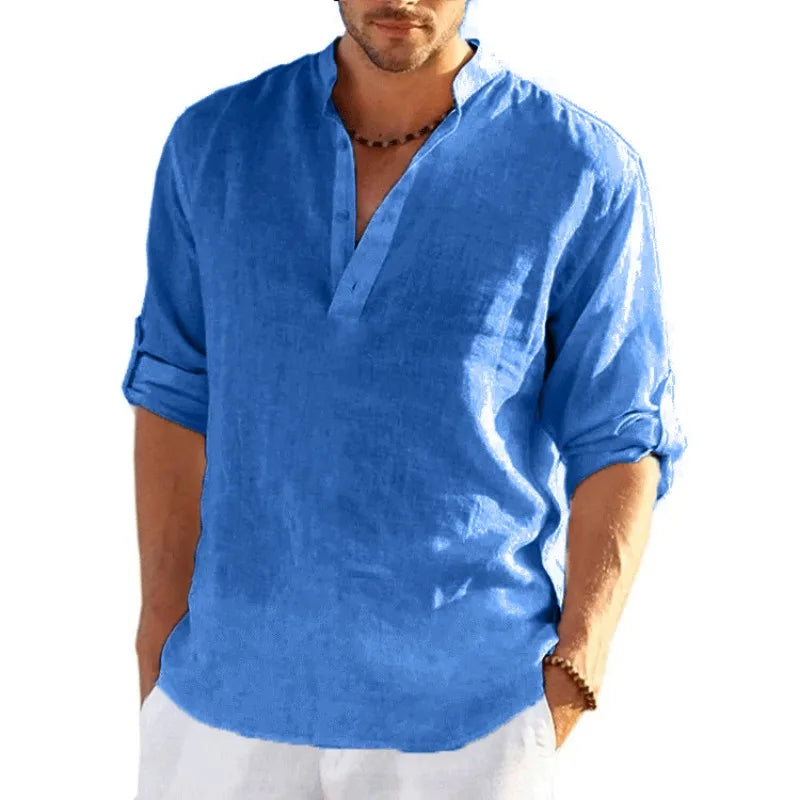 Men's Linen Long Sleeve Shirt – Loose Fit Casual Top
