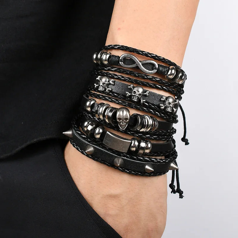 Men's Viking Skull Bracelet – Woven Leather Wristband
