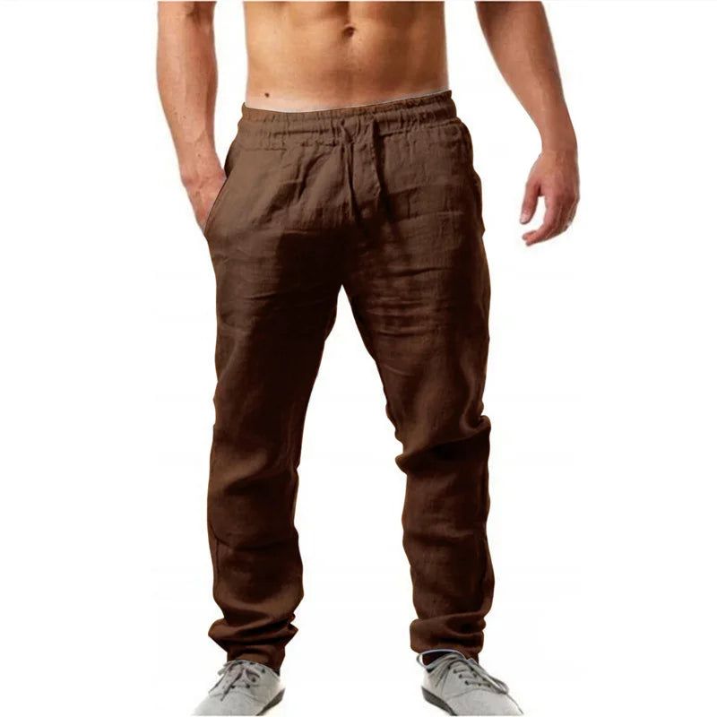 Men's Cotton Linen Trousers – Breathable Straight Leg Pants