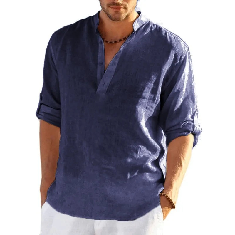 Men's Linen Long Sleeve Shirt – Loose Fit Casual Top