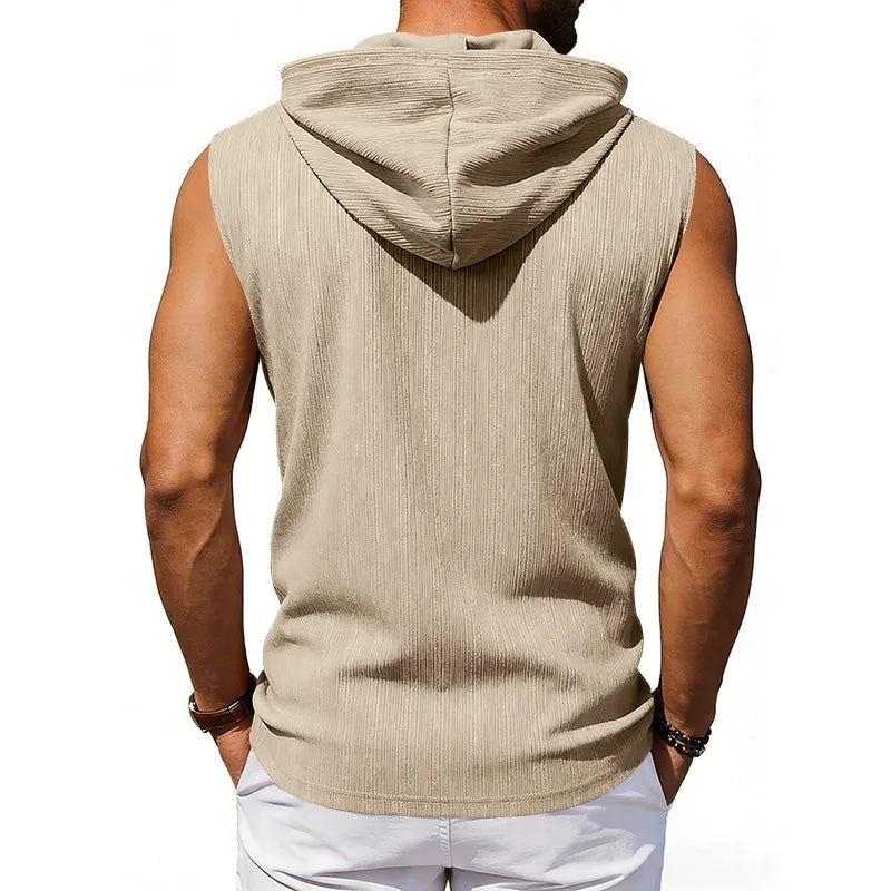 Men's Sleeveless Hooded Tank Top – Drawstring Gym Vest
