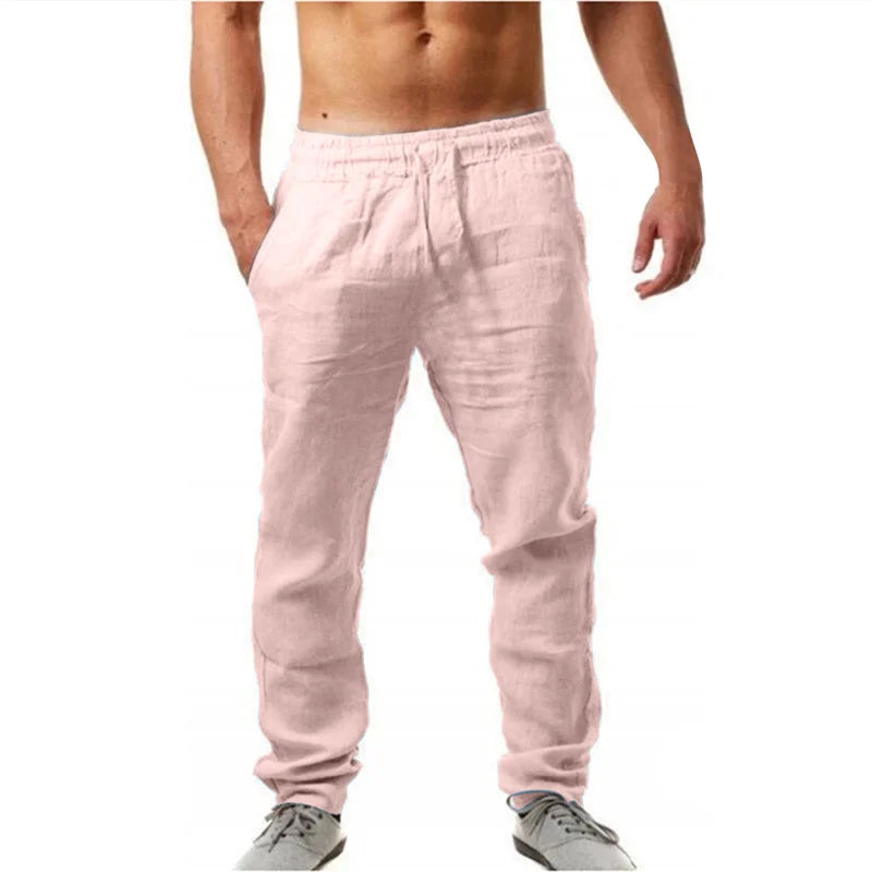 Men's Cotton Linen Trousers – Breathable Straight Leg Pants