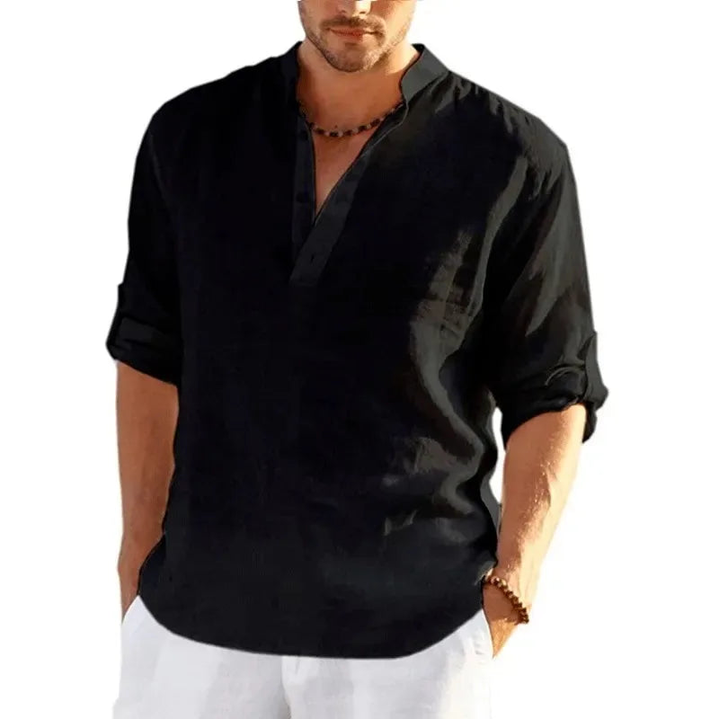 Men's Linen Long Sleeve Shirt – Loose Fit Casual Top