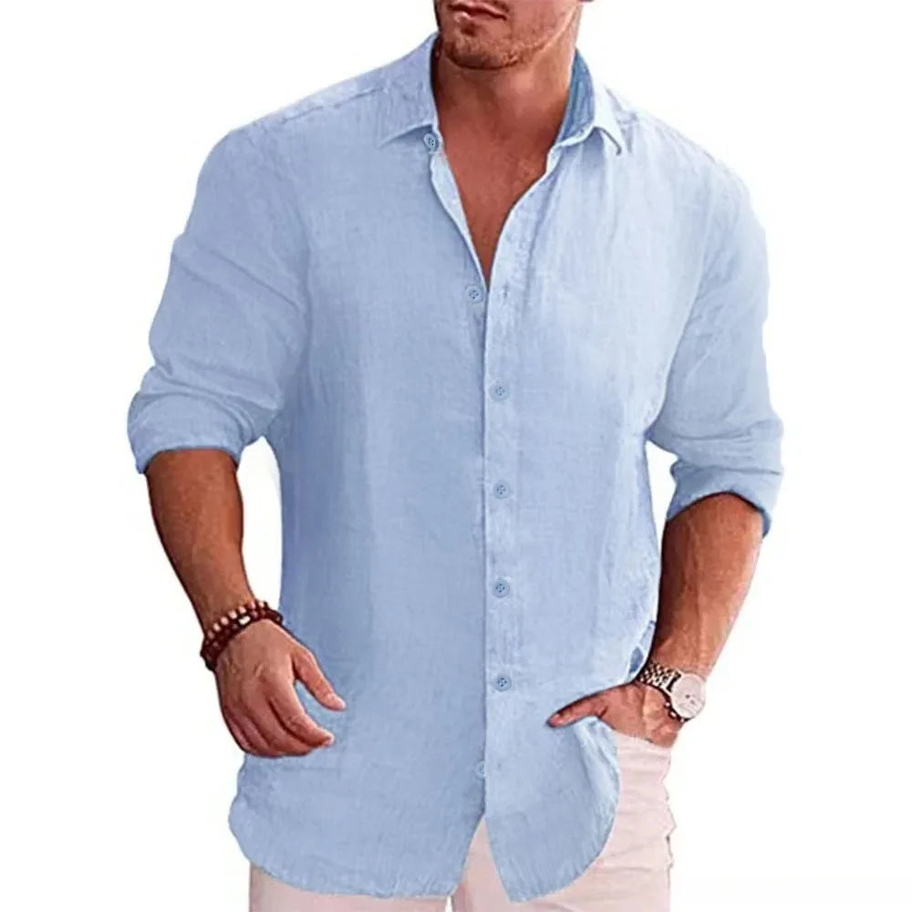 Men's Cotton Linen Long-Sleeve Shirt – Casual Plus Size Fit