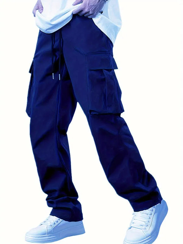 Men's Multi-Pocket Cargo Trousers – Drawstring Casual Pants