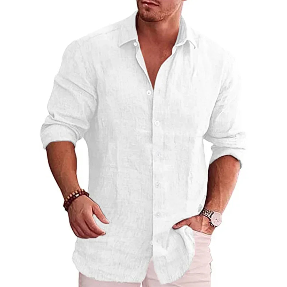 Men's Cotton Linen Long-Sleeve Shirt – Casual Plus Size Fit