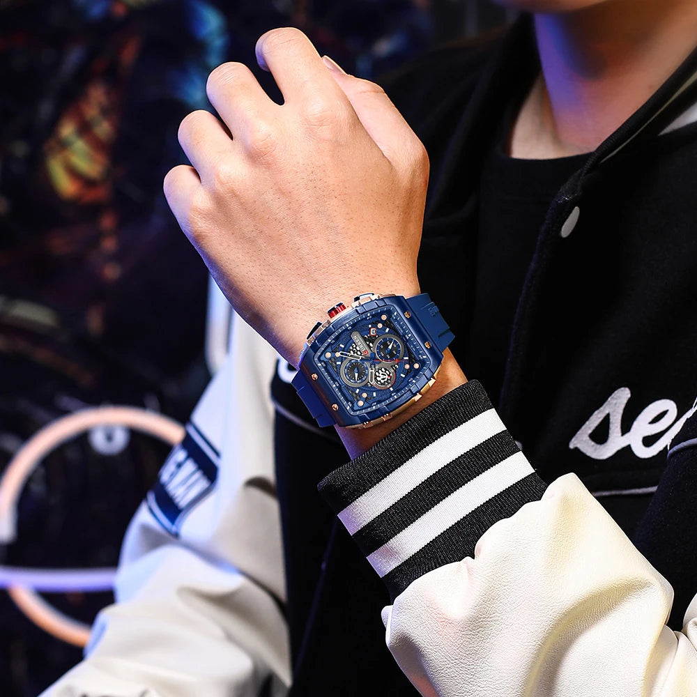 Men's Square Dial Quartz Watch – Sports Wristwatch