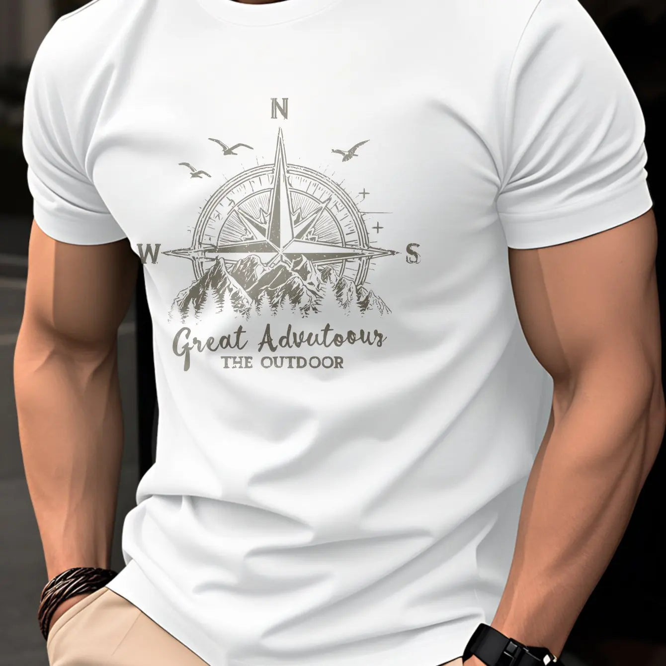 Men's Compass Print T-Shirt – Retro Cotton Graphic Tee