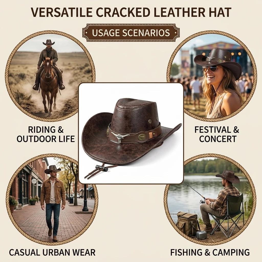 Unisex Faux Leather Cowboy Hat – Wide Brim Western Style