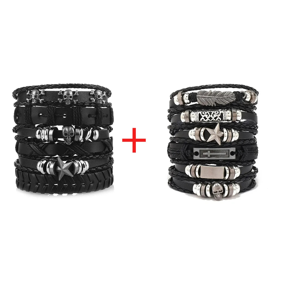 Men's Viking Skull Bracelet – Woven Leather Wristband
