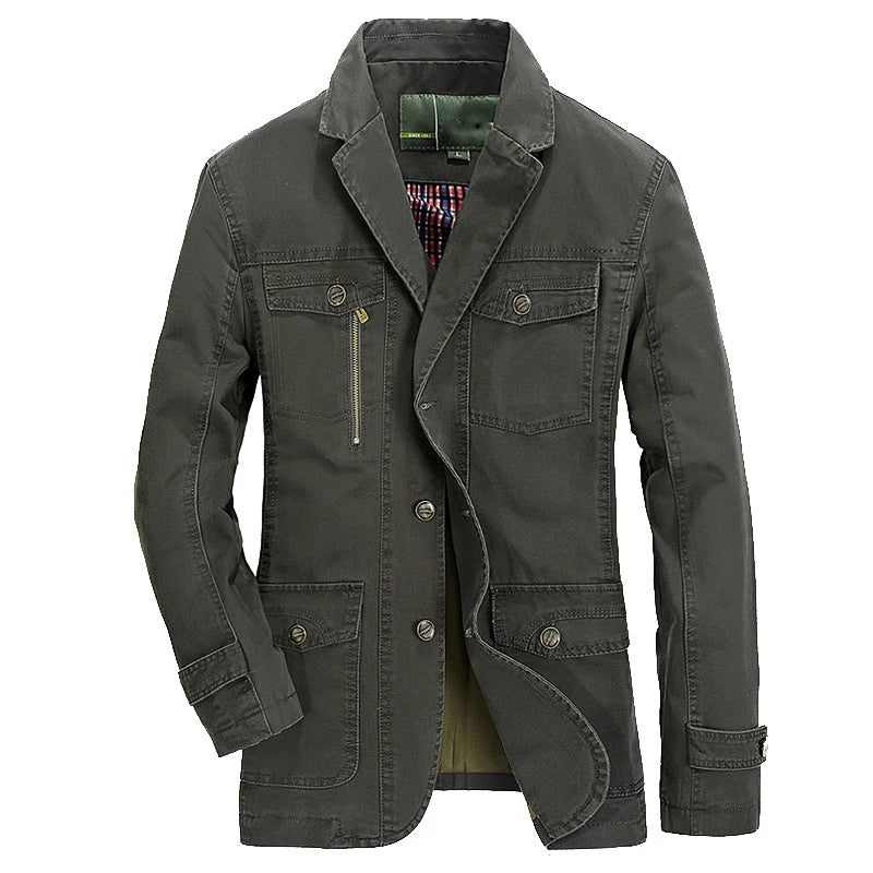 Men's Military-Style Jacket – Cotton Trench Coat with Multi-Pocket Design