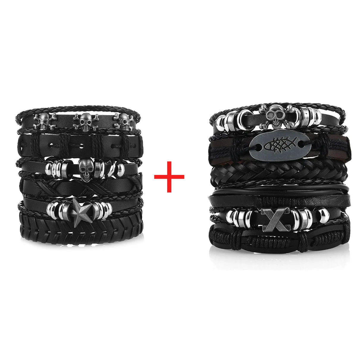 Men's Viking Skull Bracelet – Woven Leather Wristband