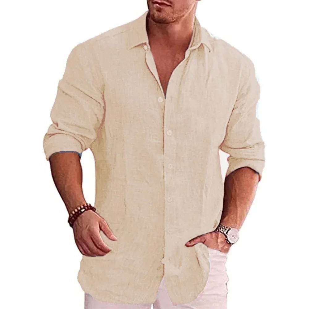 Men's Cotton Linen Long-Sleeve Shirt – Casual Plus Size Fit