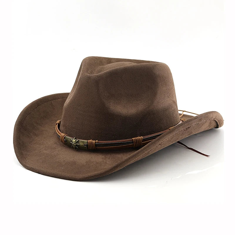Unisex Suede Western Hat – Vintage Rolled Brim Felt Hat