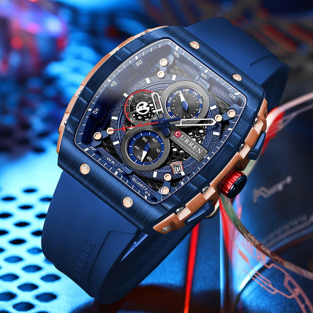 Men's Square Dial Quartz Watch – Sports Wristwatch