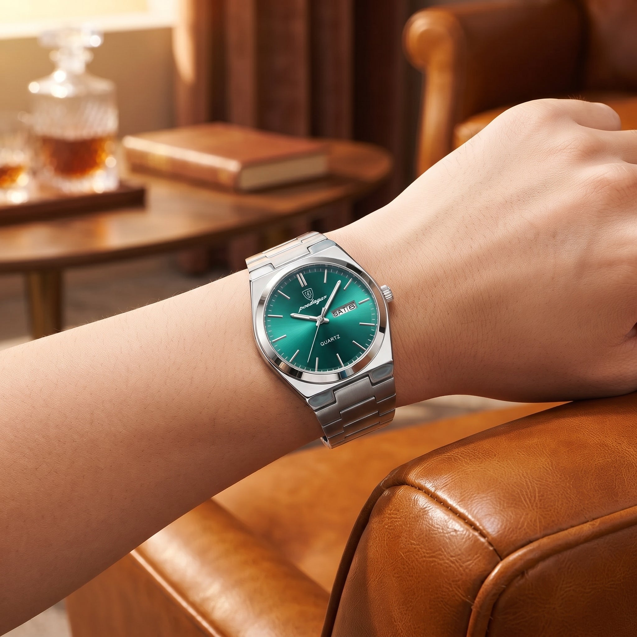 Men's Casual Quartz Watch – Date & Day Display, Waterproof