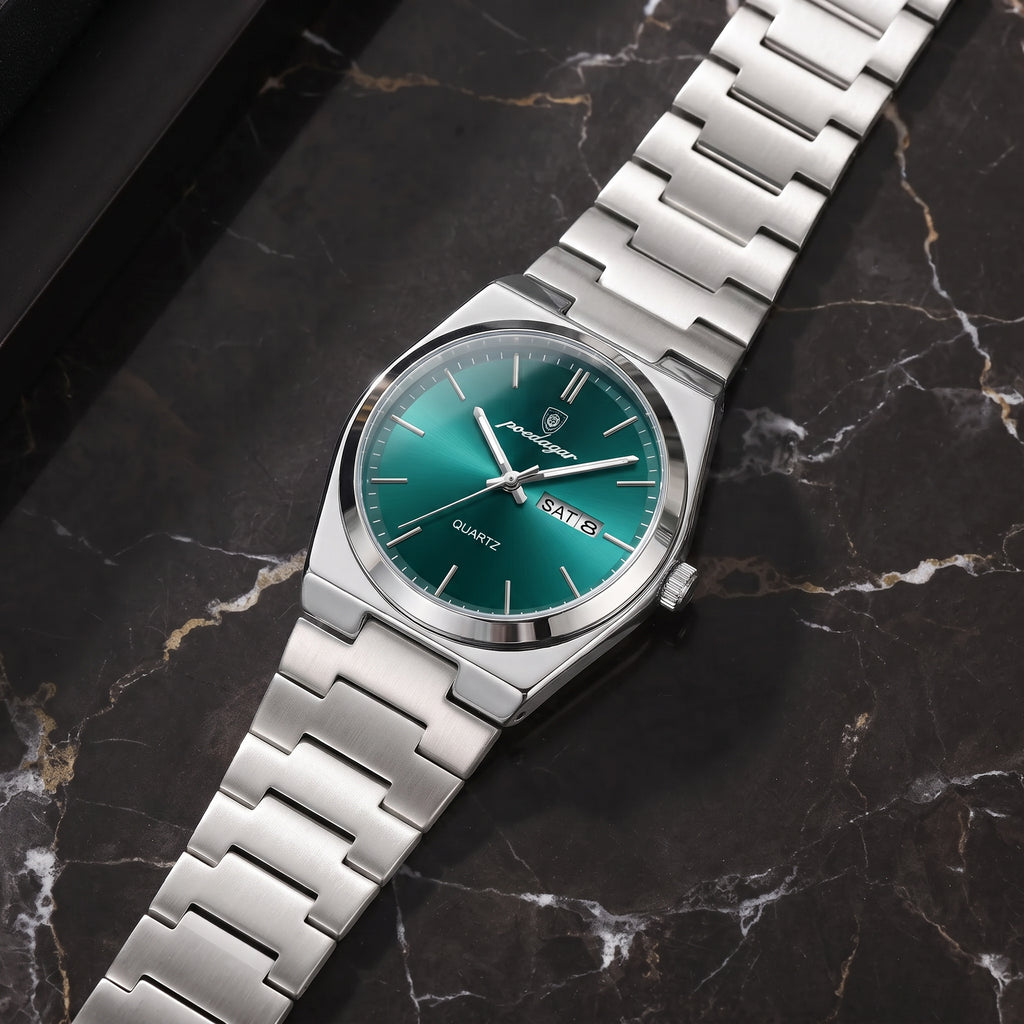 Men's Casual Quartz Watch – Date & Day Display, Waterproof
