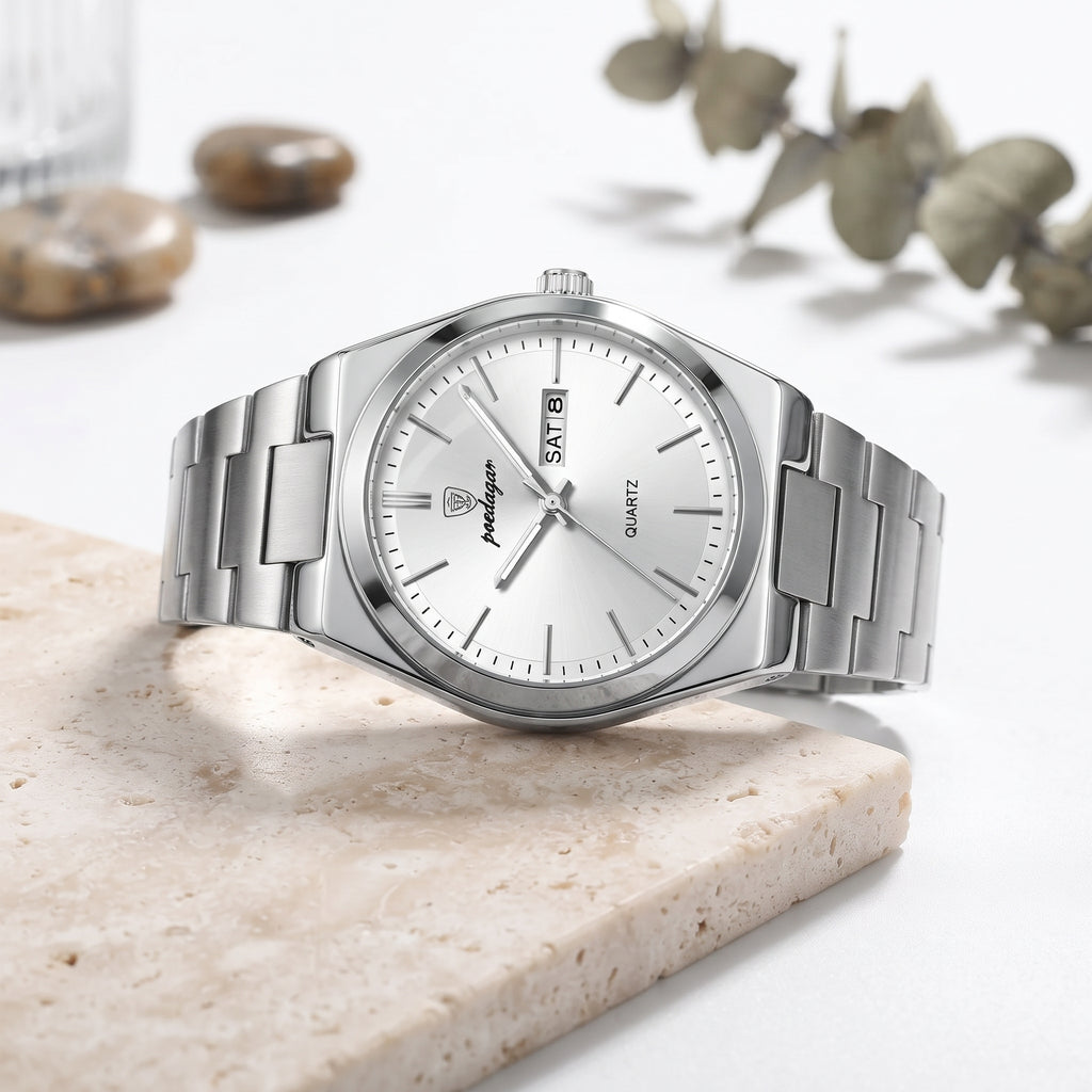 Men's Casual Quartz Watch – Date & Day Display, Waterproof