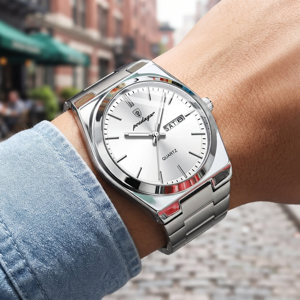 Men's Casual Quartz Watch – Date & Day Display, Waterproof