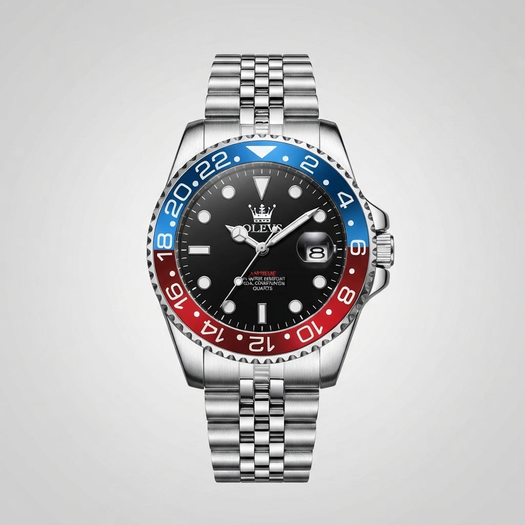 Men's Stainless Steel Quartz Watch – Date Display, Waterproof