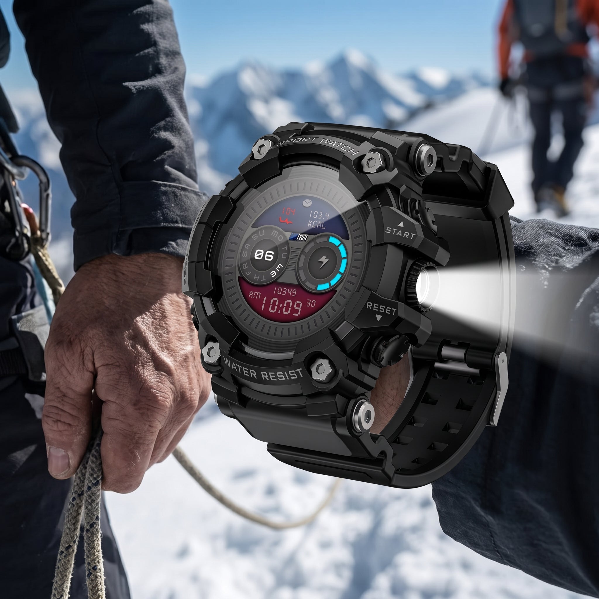 Rugged Sports Smart Watch – Flashlight, Wireless Calls & Fitness Tracker