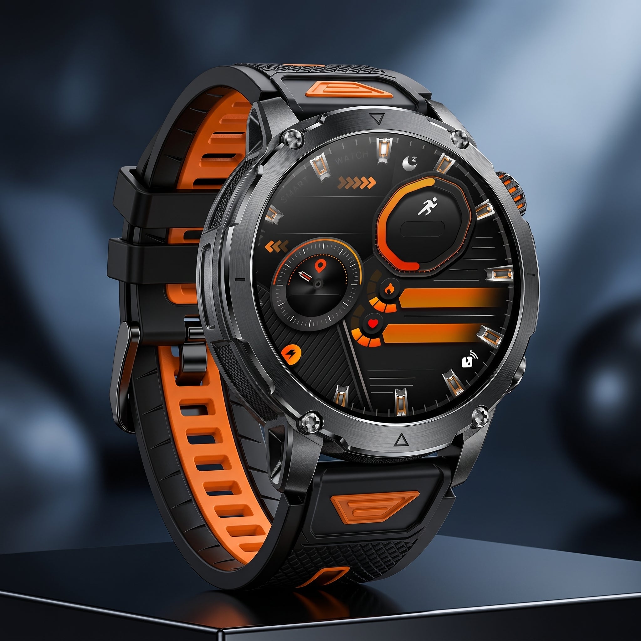 Rugged Tactical Smart Watch – 10ATM Waterproof, LED Flashlight
