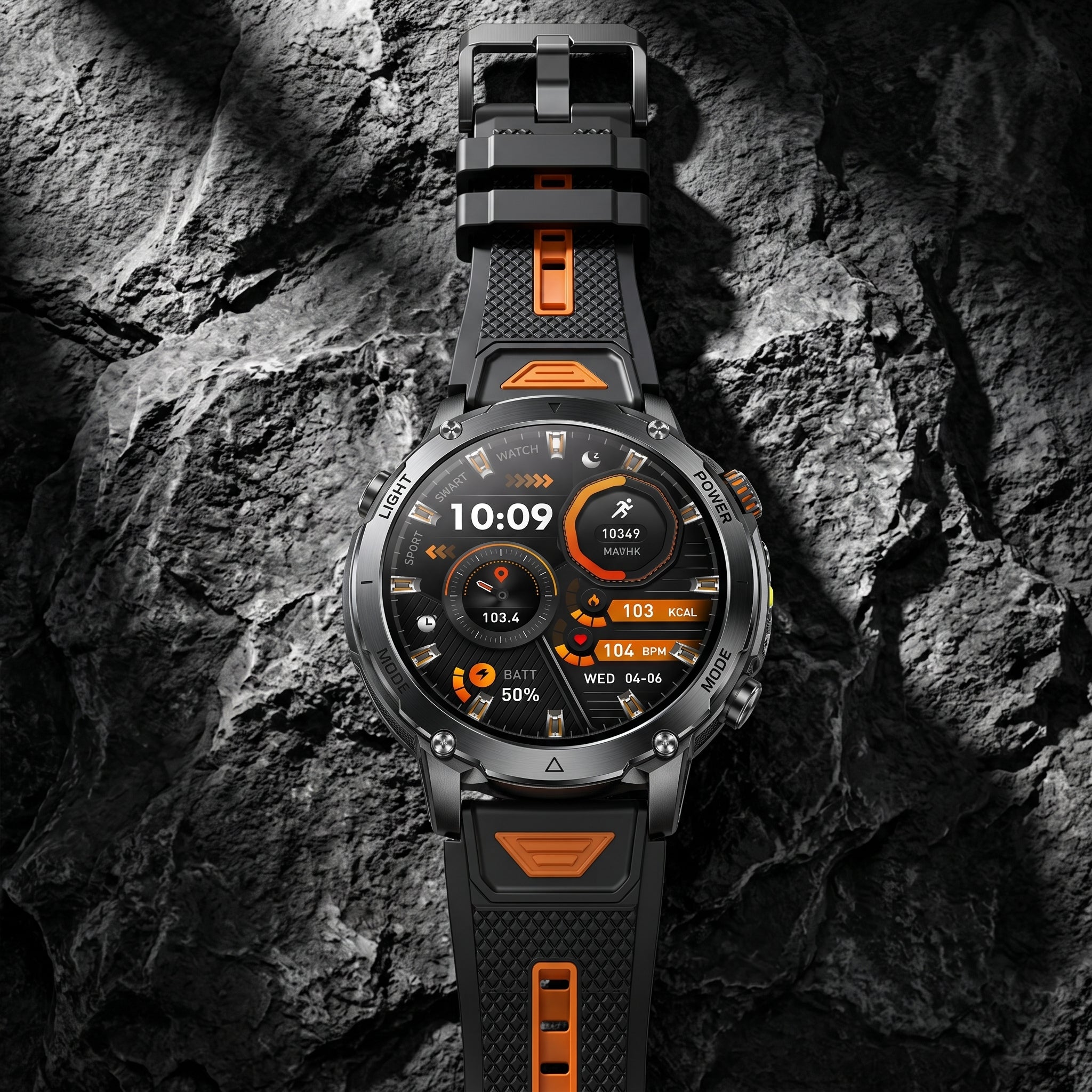 Rugged Tactical Smart Watch – 10ATM Waterproof, LED Flashlight