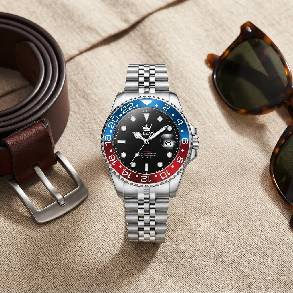 Men's Stainless Steel Quartz Watch – Date Display, Waterproof