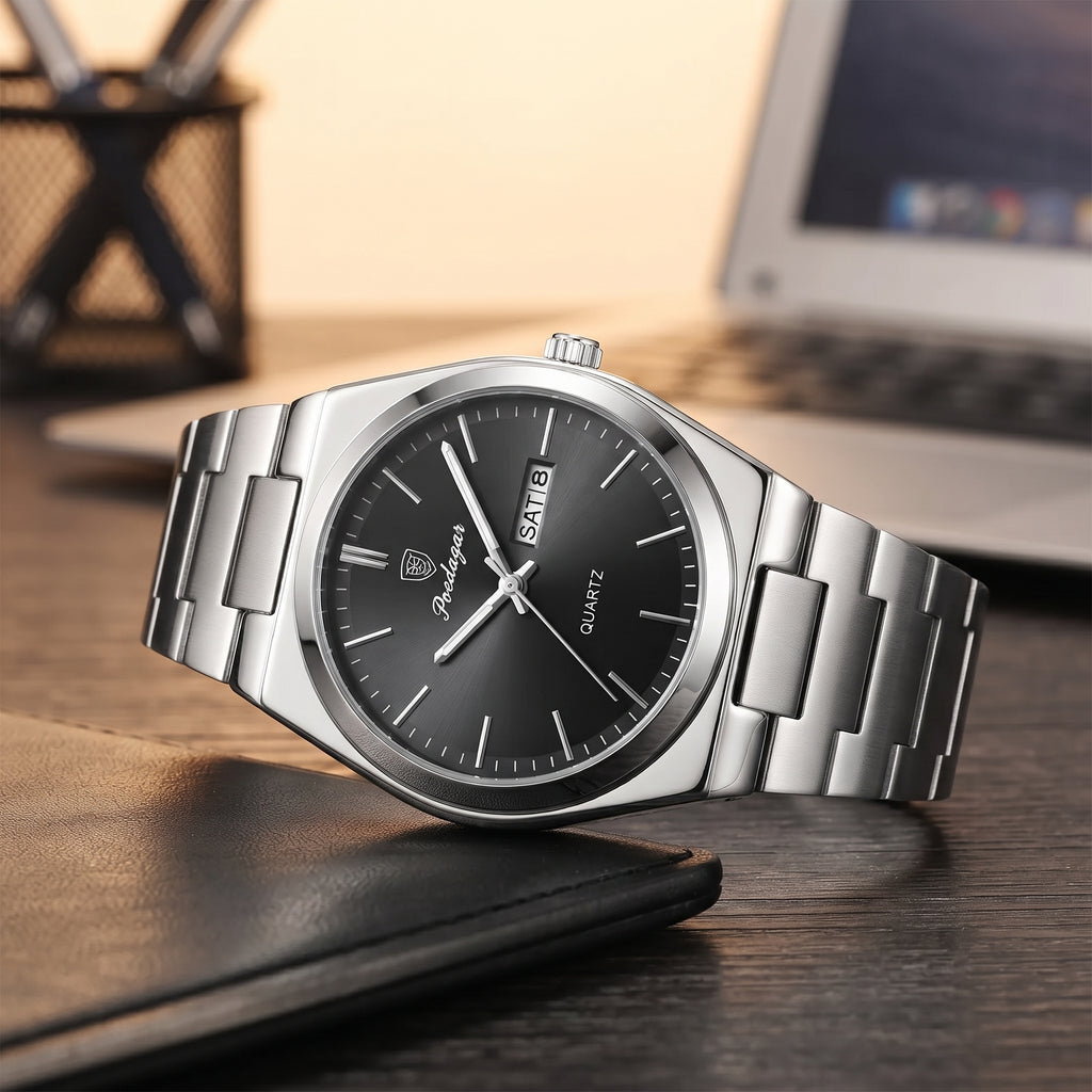 Men's Casual Quartz Watch – Date & Day Display, Waterproof